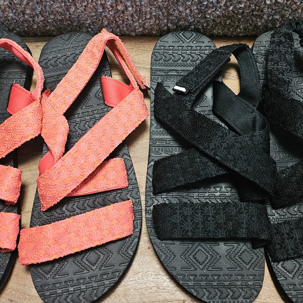 BUNDLE Women's Black and Orange Strappy Sandals - 2 Pairs $30